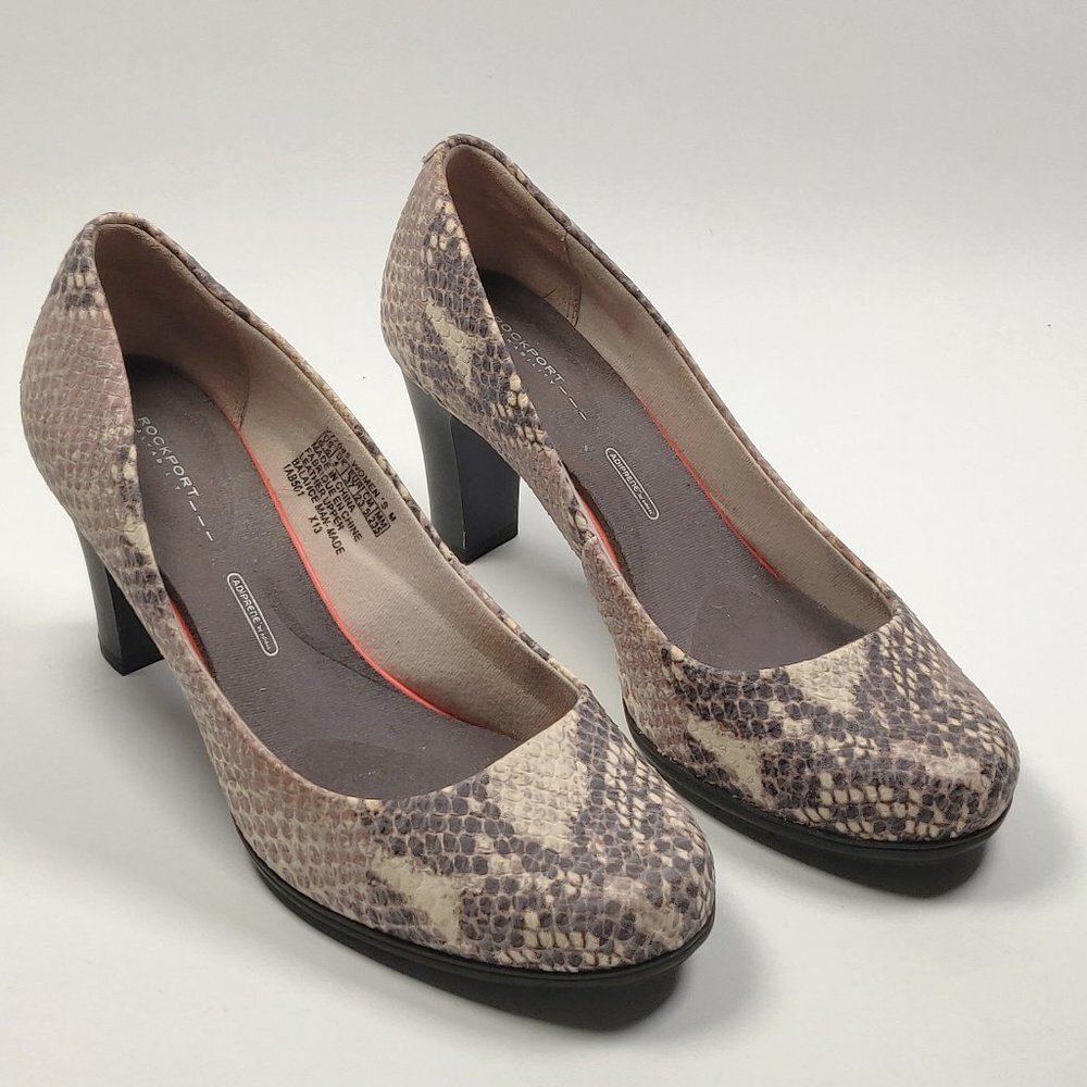 Rockport Women's Total Motion Pump Block Heel in Python Snakeskin Leather